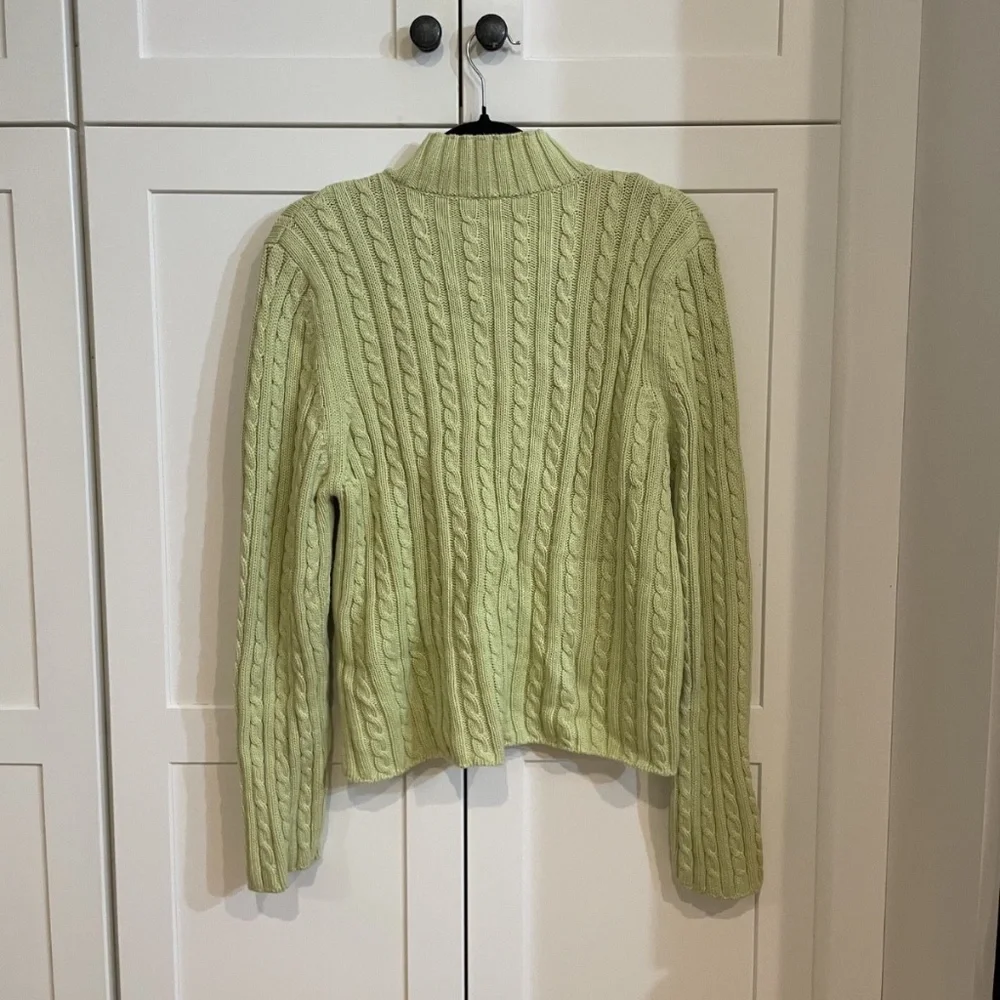 Lime Green Zip-up 100% Cotton splendor! Sweater - Picture 2 of 3